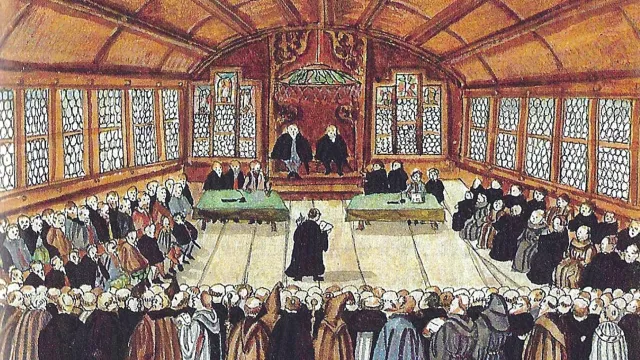 disputation_1523 (Foto: Wikimedia Commons / Sigmund Widmer: 1484 Zwingli 1984. Zürich 1984.) disputation_1523 (Foto: Wikimedia Commons / Sigmund Widmer: 1484 Zwingli 1984. Zürich 1984.)